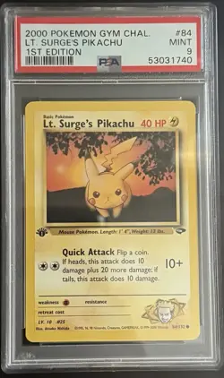 Vintage! Pokemon Gym Challenge Lt. Surge's Pikachu 1st Edition PSA 9 84/132 2000 - Image 1