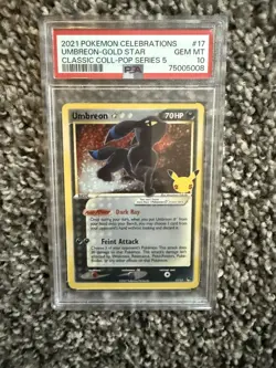 Umbreon Gold Star Pokemon Celebrations Classic Collection PSA 10 Gem Mint - Image 1