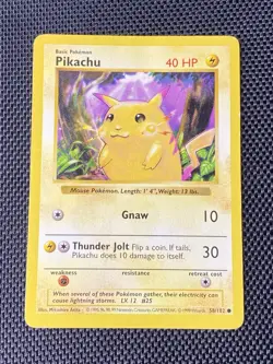 Pokemon Pikachu 58/102 Base Set Shadowless Yellow Cheeks MP WOTC English 1999 - Image 1