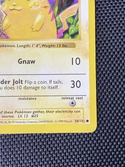 Pokemon Pikachu 58/102 Base Set Shadowless Yellow Cheeks MP WOTC English 1999 - Image 4