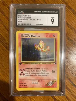 Pokemon Blaine’s Moltres 1st Edition Gym Heroes Holo 1/132 - CGC 9 MINT PSA - Image 1
