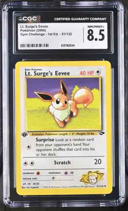 CGC 8.5 Lt. Surge's Eevee Gym Challenge 1st Edition 51/132 Pokemon Card - Image 1