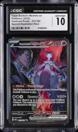 2025 POKEMON DESTINED RIVALS SIR #231 TEAM ROCKET'S MEWTWO CGC 10 GEM MINT - Image 1