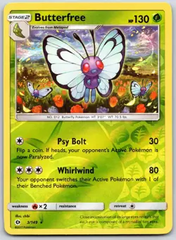 POKEMON SM BASE SET BUTTERFREE 3/149 RARE REVERSE HOLO LP - Image 1