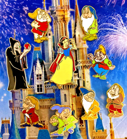 🍎 Snow White and the Seven Dwarfs w/ Evil Queen 9 Pin Set Vintage Disney 1987 - Image 1