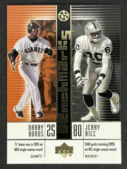 2002-03 UD SuperStars Barry Bonds / Jerry Rice Benchmarks #B2 Giants Raiders - Image 1