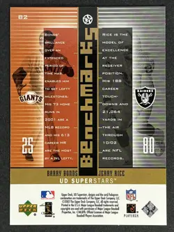 2002-03 UD SuperStars Barry Bonds / Jerry Rice Benchmarks #B2 Giants Raiders - Image 2