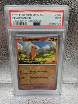 2023 POKEMON MEW EN-151 004 CHARMANDER GAMESTOP EXCLUSIVE - PSA 9 MINT - Image 1