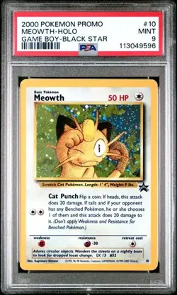 2000 POKEMON PROMO BLACK STAR GAME BOY #10 MEOWTH-HOLO PSA 9 - Image 1