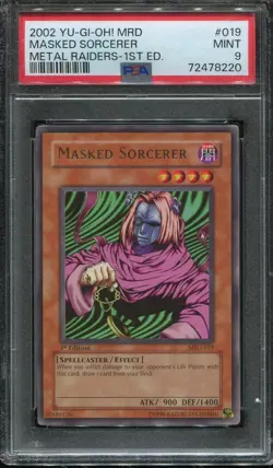2002 Yu-Gi-Oh! Metal Raiders 1st Edition #019 Masked Sorcerer psa 9 Mint - Image 1
