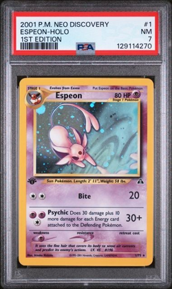 PSA 7 Espeon Holo NM #11 1st Edition Neo Discovery 2001 Pokemon 129114270 - Image 1
