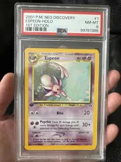 2001 POKEMON NEO DISCOVERY #1 ESPEON HOLO 1ST EDITION PSA 8 NM-MT - Image 1