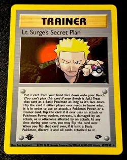 Lt. Surge’s Secret Plan 107/132 NM 1st Edition Rare Master Ball Art Pokemon Card - Image 1