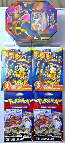 Pokemon Bundle Sealed TCG: S&V Surging Sparks Pcs - Charizard Y-4 Booster Tin - Image 2