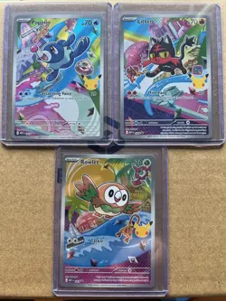 Pokemon 30th Aniversary Gen 7 First Partner Starters Litten, Popplio, Rowlet NM - Image 1