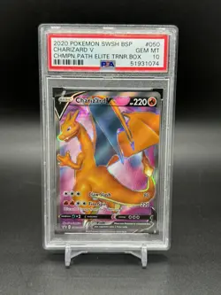 2020 Pokemon Champions Path ETB Promo Charizard V SWSH050 PSA Gem Mint 10 - Image 1
