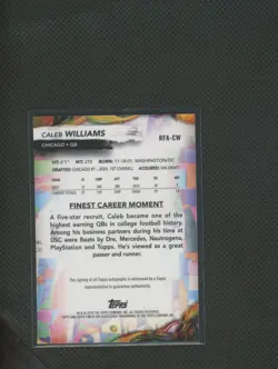 2024 Topps Finest - Caleb Williams - TRUE Gold ON CARD AUTO RC 33/50 - Image 2