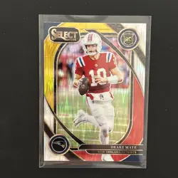 2024 Drake Maye Panini Select Club Level (#218) Red & Yellow Shock Prizm (RC) - Image 1