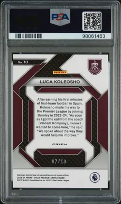 Luca Koleosho 2023-24 Panini Prizm Premier EPL Emergent #10 Gold /10 PSA 9 Pop 1 - Image 2