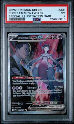 2025 POKEMON DRI SPECIAL ILLUSTRATION RARE #231 TEAM ROCKET'S MEWTWO EX PSA 7 - Image 1