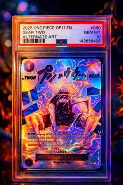 2025 ONE PIECE OP11-A FIST OF DIVINE SPEED ALTERNATE ART #080 GEAR TWO PSA 10 - Image 1