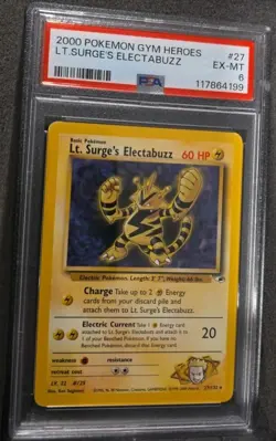 POKEMON CARD LT. SURGE'S ELECTABUZZ 27 GYM HEROES #27 VINTAGE GRADED PSA 6 - Image 2