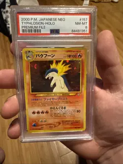 Pokemon PROMO Typhlosion #157 Premium File 1, Neo JP PSA 8 ( MOUTH SWIRL ) - Image 1
