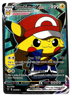 Satoshi Pikachu Pokemon Card VCOS Holo Cosplay w/ Video - Image 1