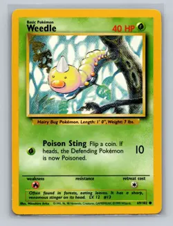 Weedle 69/102 - Common 1999 English Base Set Pokemon Card - LP - Image 1