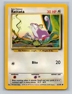 Rattata - Base Set - 61/102 - Vintage 1995- ‘99 Pokemon Card -Unlimited LP - Image 1