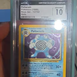 Pokemon Poliwrath Base Set Holo Rare CGC 10 13/102 1999 English - Image 1