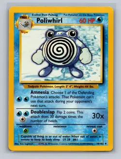 Poliwhirl Base Set 38/102 Uncommon Pokemon Card Unlimited Edition LP - Image 1