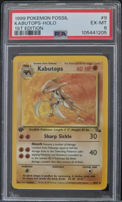 1999 Pokemon TCG Kabutops 9/62 Fossil Holo 1st Edition Rare PSA 6 - Image 1
