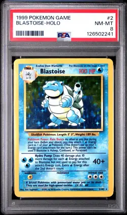 1999 Pokemon Blastoise Holo Rare 2/102 Base Set, PSA 8 - Image 1