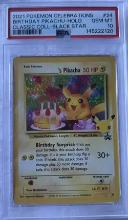 Pokemon Birthday Pikachu Holo Promo Celebrations Classic PSA 10 #24 2021 - Image 1