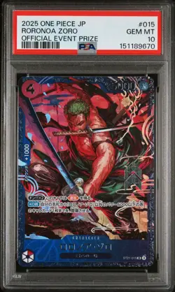 2025 ONE PIECE JAPANESE PROMOS OFFICIAL EVENT PRIZE #015 RORONOA ZORO PSA 10 - Image 1