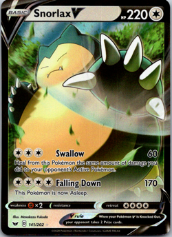 Snorlax V 141/202 - Sword & Shield NM Ultra Rare Pokemon Card Near Mint - Image 1