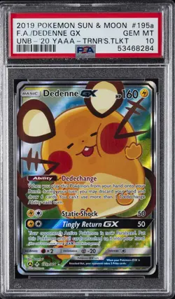 2019 POKEMON SUN & MOON UNBROKEN BONDS #195A FULL ART/DEDENNE GX PSA 10 - Image 1