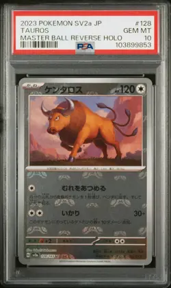 2023 POKEMON JPN SV2A-POKEMON 151 MASTER BALL REVERSE HOLO #128 TAUROS PSA 10 - Image 1