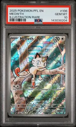 2025 POKEMON PFL EN-PHANTASMAL FLAMES ILLUSTRATION RARE #106 MEOWTH PSA 10 - Image 1