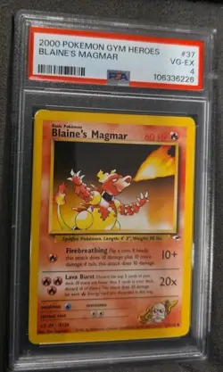 POKEMON CARD BLAINE'S MAGMAR 37 GYM HEROES #37 VINTAGE GRADED PSA 4 WIZARDS - Image 2