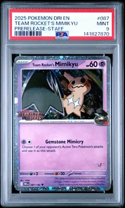 PSA 9 Team Rocket's Mimikyu 087/182 DR Prerelease STAFF Stamped Pokemon - Image 1