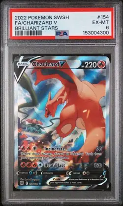 2022 POKEMON S&S BRILLIANT STARS #154 FA/CHARIZARD V BRILLIANT STARS PSA 6 (300 - Image 1