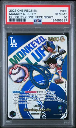 2025 ONE PIECE PROMO EB02 010 DODGERS X ONE PIECE NIGHT MONKEY D LUFFY PSA 10 - Image 1