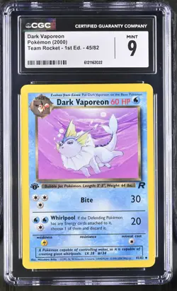 CGC 9 MINT Dark Vaporeon Team Rocket 1st Edition 45/82 Pokemon Card - Image 1