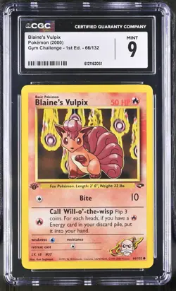 CGC 9 MINT Blaine's Vulpix Gym Challenge 1st Edition 66/132 Pokemon Card - Image 1