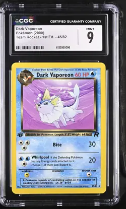 CGC 9 MINT Dark Vaporeon 2000 Team Rocket 1st Edition 45/82 Pokemon Card - Image 1