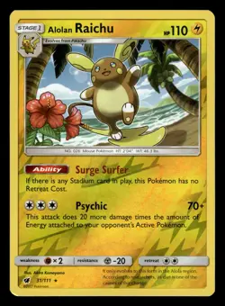 Alolan Raichu 31/111 Reverse Holo SM Crimson Invasion Pokemon Card - Image 1