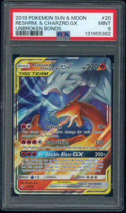 2019 Pokemon Sun & Moon Reshiram/Charizard 20/214 Unbroken Bonds PSA 9 - Image 1