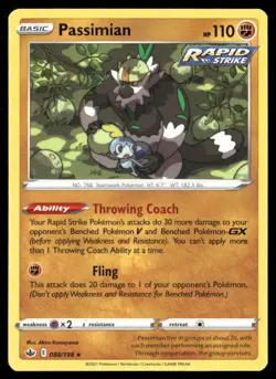 2021 Chilling Reign Set Pokemon Card 088 Passimian NM - Image 1
